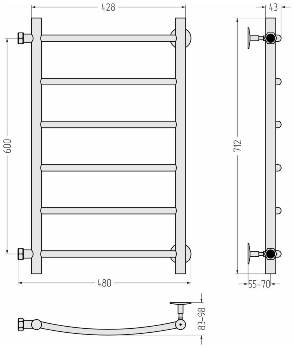 Стилье Водяной полотенцесушитель 600x400, Версия-Б2, 12612-6040 цвет: белый