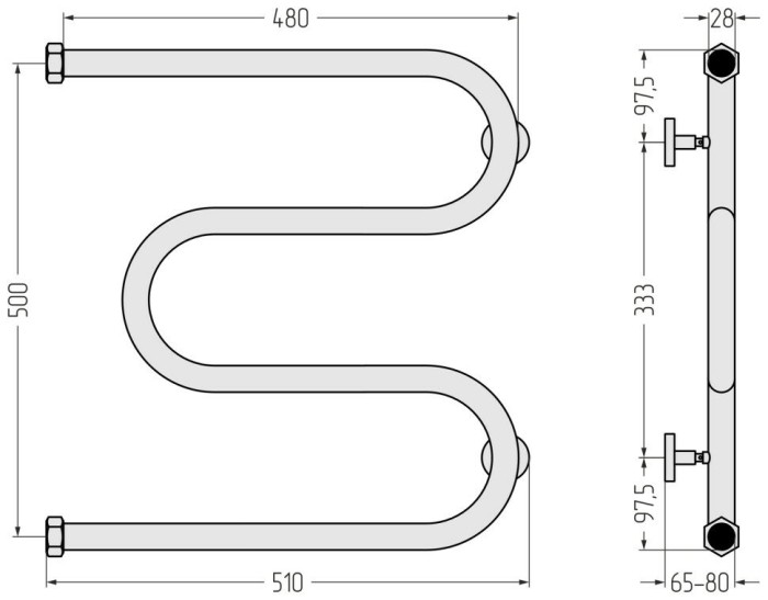 Сунержа Водяной полотенцесушитель 500x500, М-образный, 12-4007-5050 цвет: белый