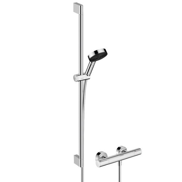 Душевой набор Relaxation с термостатом Ecostat Element и душевой штангой 90см, Pulsify Select S Hansgrohe, хром арт. 24271000