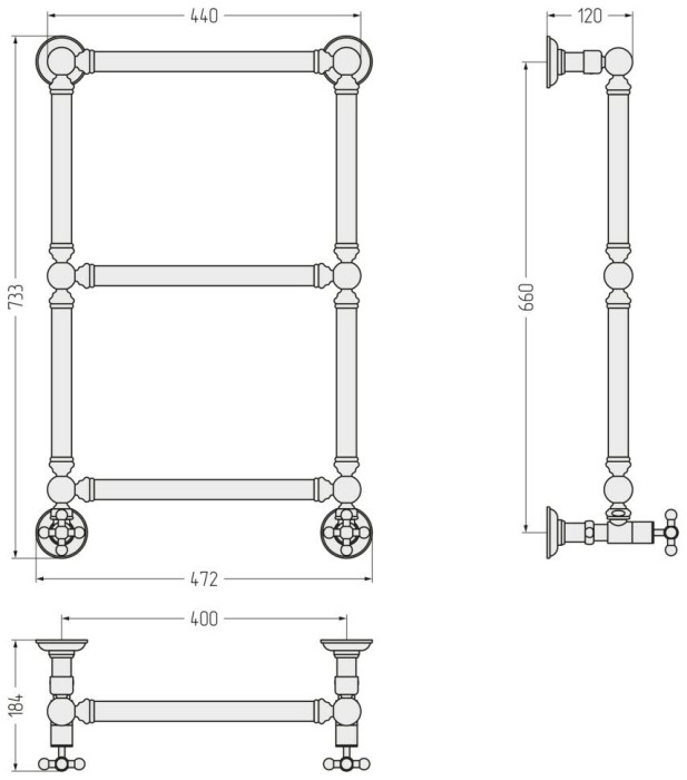 Сунержа Водяной полотенцесушитель 660x400, Ренессанс, 032-0280-6640 цвет: матовое золото