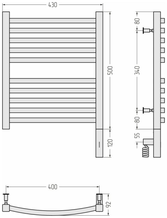 Сунержа Электрический полотенцесушитель 600x500, Аркус 3.0, 31-5705-5040 цвет: матовый чёрный