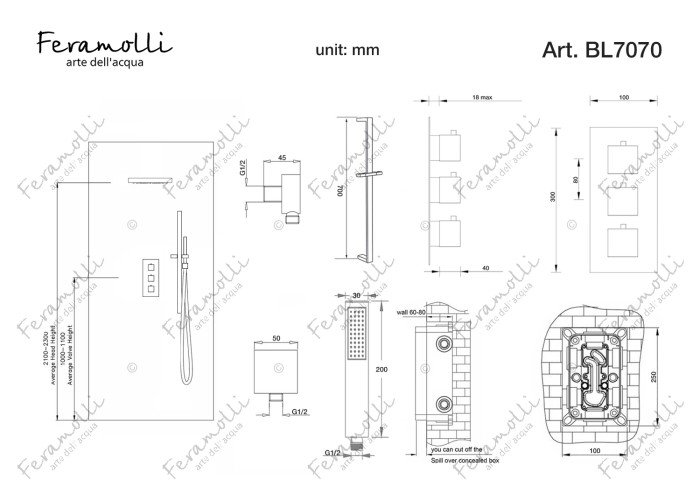 Душевая система с термостатом, черный, Termostato Feramolli - BL7070