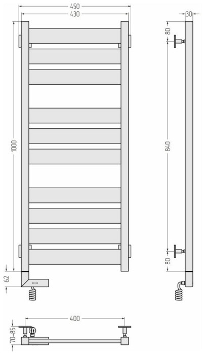 Сунержа Электрический полотенцесушитель 1000x300, Центурион 2.0, 30-5602-1040 цвет: матовый белый