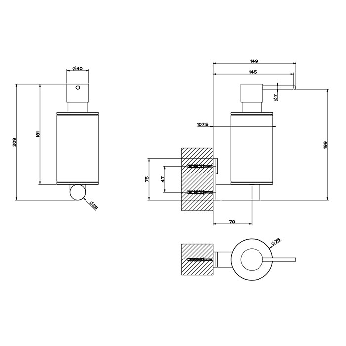 Дозатор для жидкого мыла, настенный, Gessi 316, белый/brushed black metal pvd арт. 54713#707
