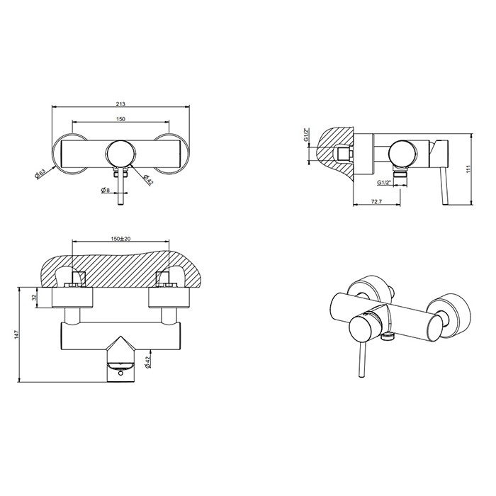 Смеситель наружный для душа, Gessi Emporio Via tortona, black xl арт. 18631#299