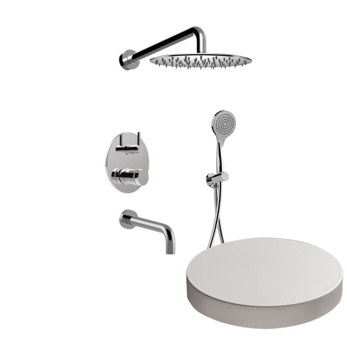 Встраиваемый душевой комплект на 3 режима, однорычажный, с поворотным переключателем, ручной душ, излив, кронштейн, верхний душ d25 см, Giulini My ring, белый матовый арт. MR0070BO