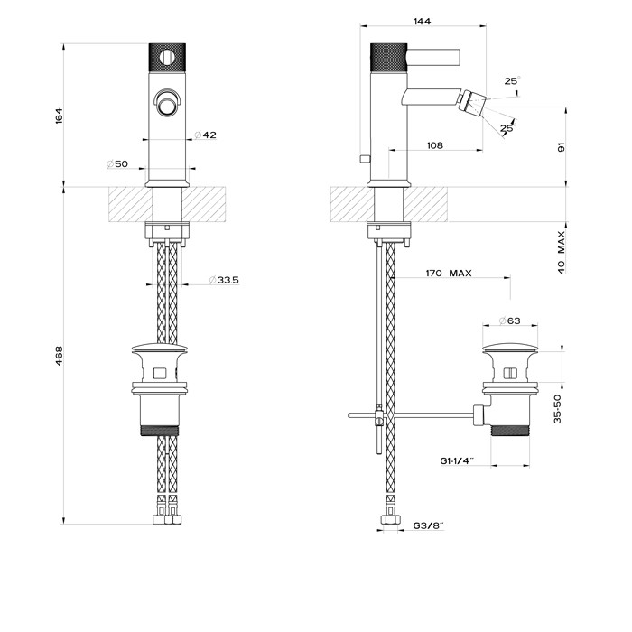 Смеситель для биде на 1 отверстие с донным клапаном, Gessi Inciso, finox арт. 58007#149