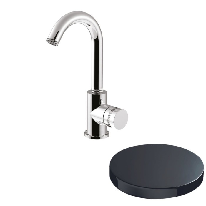 Смеситель для раковины однорычажный, поворотный излив, без донного клапана, Giulini My ring deluxe, хром черный глянц арт. MR85/SCDLCRN