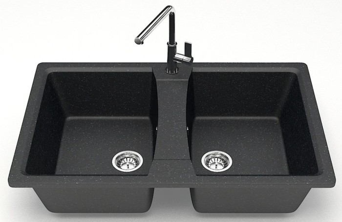 Кухонная мойка Elmas 780х500х190 двойная, искусственный мрамор, черная, Azario Elmas - CS00078333