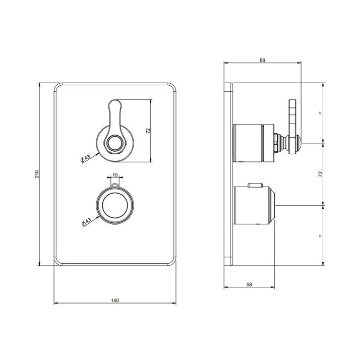 Смеситель встраиваемый, термостатический, с переключателем на 3 положения, внешняя часть, Gessi Venti20, хром арт. 65137#031