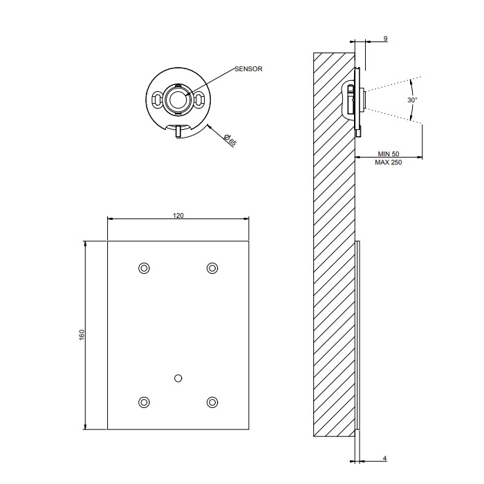 Управления для настенного излива с кран-фильтром для регулировки температуры и напора (отрыт 15сек), Gessi Inciso, хром арт. 58019#031