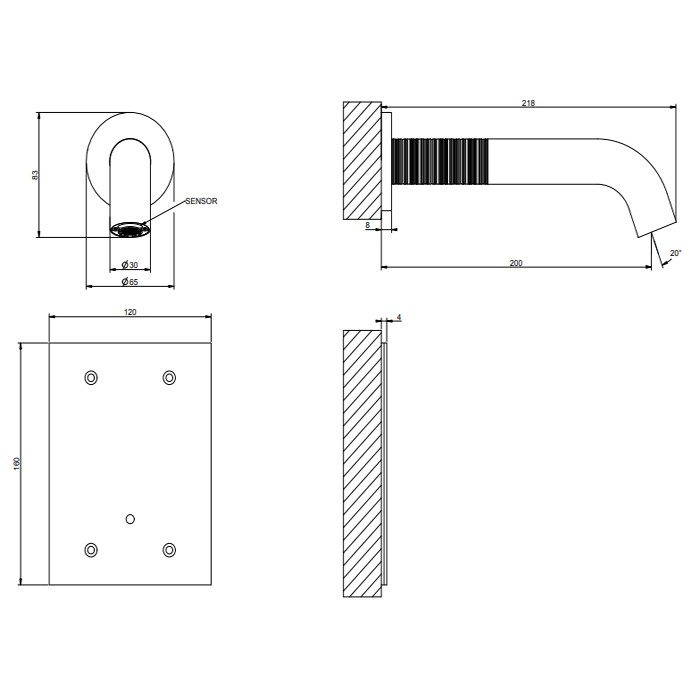 Смеситель для раковины, настенный, электронный, Gessi 316, steel brushed арт. 54315#239