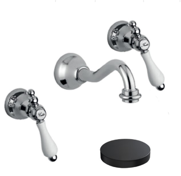 Внешняя часть смесителя для раковины настенного монтажа, без донного клапана, ручки черная керамика, Giulini Praga, черный матовый арт. 7522CEEPNO