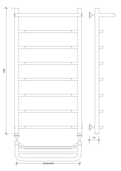 Полотенцесушитель водяной 100x40 Агата 1 СП (хром) Secado арт. 4603777444105