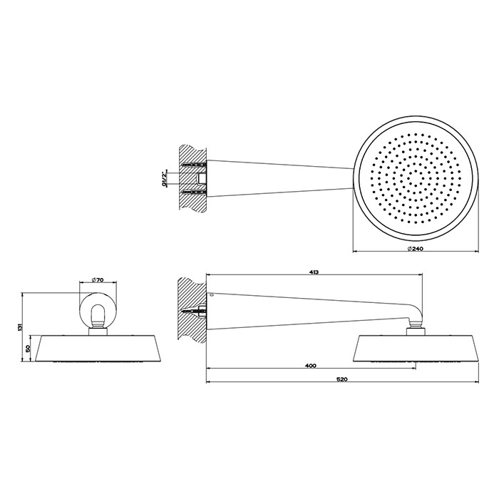 Верхний душ d24см., с настенным держателем 40см., Gessi Cono, copper pvd арт. 45151#030