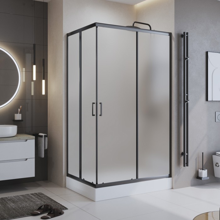 Душевой уголок 120x195 BelBagno, матовый черный, Uno-195 арт. UNO-195-AH-2-120/90-P-NERO