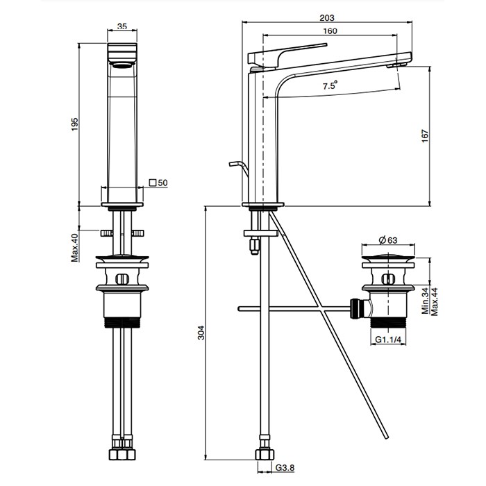 Fima Carlo Frattini Смеситель для раковины, на 1 отв., высокий H19.5см., с донным клапаном, Fit, F3381LCR.2 цвет: хром