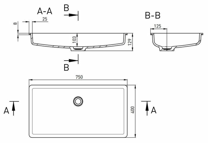 Раковина 74,7x40, матовая, Salini MAREA арт. 1802210M