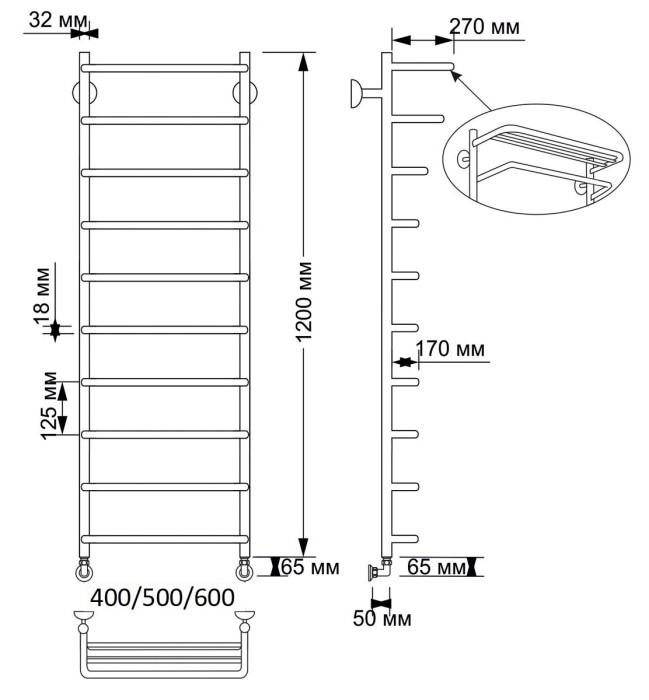 Полотенцесушитель водяной латунный  Мерида 2 (бронза) Secado арт. 4603777476915