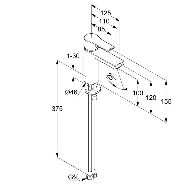 Однорычажный смеситель для раковины 100, холодная вода при центральном положении рычага, без донного клапана, zenta sl Kludi, хром - 481980565wr4