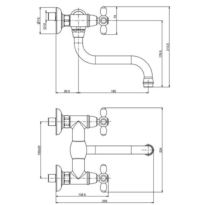 Fima Carlo Frattini Смеситель для кухни, настенный, Kitchen, F5006OR цвет: золото