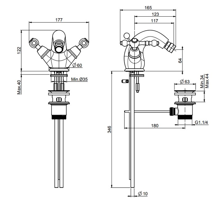 Fima Carlo Frattini Cмеситель для биде, на 1 отв., с донным клапаном, Epoque, F5062/2OR цвет: золото
