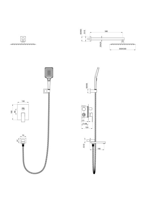 Душевая система встраиваемая, Wonzon & Woghand Cube, WW-88939016-CR цвет: хром