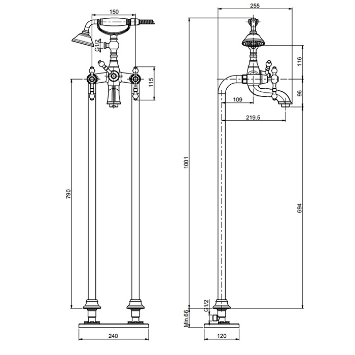 Fima Carlo Frattini Смеситель для ванны, напольный, с ручным душем, Epoque, F5054/4OR цвет: золото