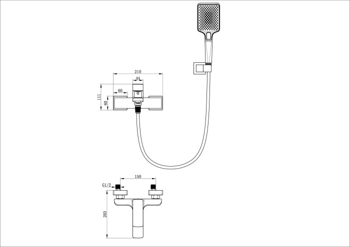 Смеситель для ванны с душем, Wonzon & Woghand Edge, WW-88639003A-MB цвет: черный