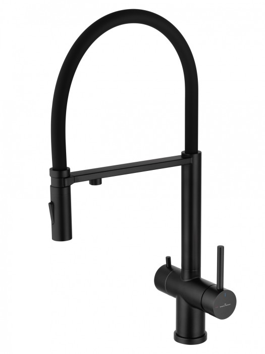 Смеситель для кухни с гибким изливом и подключением фильтра, Wonzon &amp; Woghand, WW-88458009-MB цвет: черный