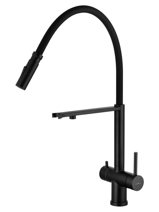 Смеситель для кухни с гибким изливом и подключением фильтра, Wonzon & Woghand, WW-88458009-MB цвет: черный