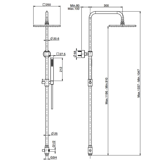 Fima Carlo Frattini Душевая стойка с верхним душем 25x25см., держателем и ручным душем, Colonne doccia, F2700NS цвет: чёрный