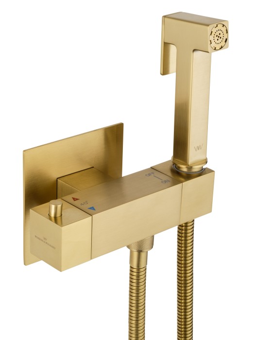 Смеситель с гигиеническим душем и термостатом встраиваемый, Wonzon & Woghand, WW-88819903-BG цвет: золото
