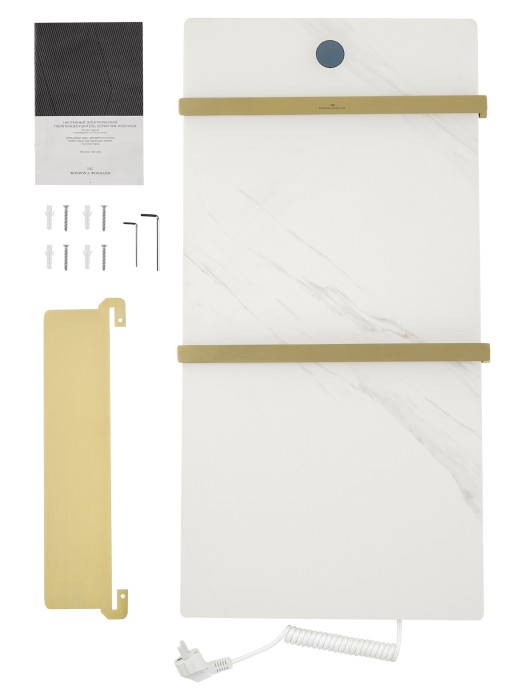 Полотенцесушитель электрический с каменной плитой Белый мрамор, Wonzon & Woghand Stuttgart, WW-A504W-BG цвет: золото