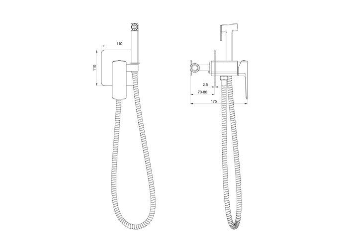 Смеситель с гигиеническим душем встраиваемый, Wonzon & Woghand Edge, WW-88829003-BGM цвет: графит