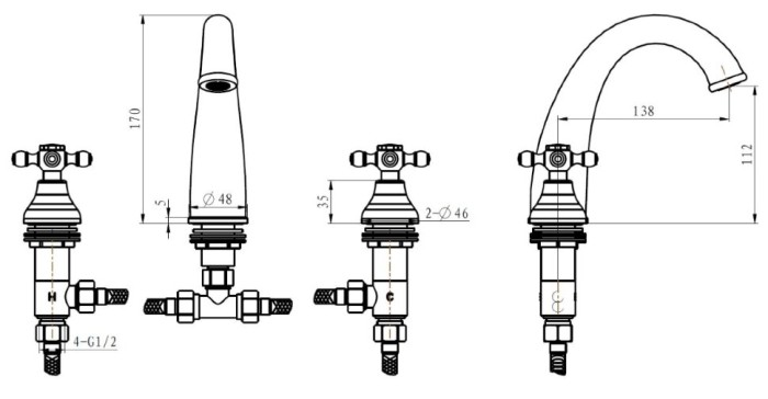 Смеситель для раковины, хром, Crystal Boheme 277-CRST