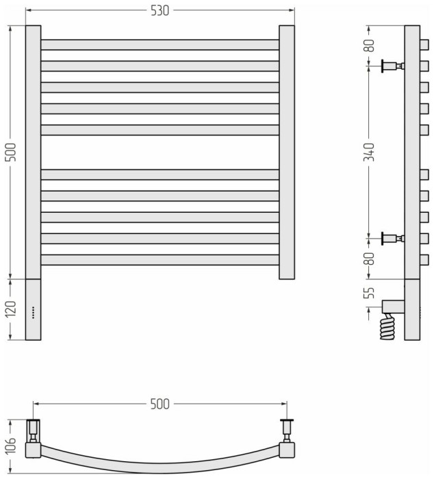 Сунержа Электрический полотенцесушитель 600x500, Аркус 3.0, 00-5704-5050 цвет: без покрытия