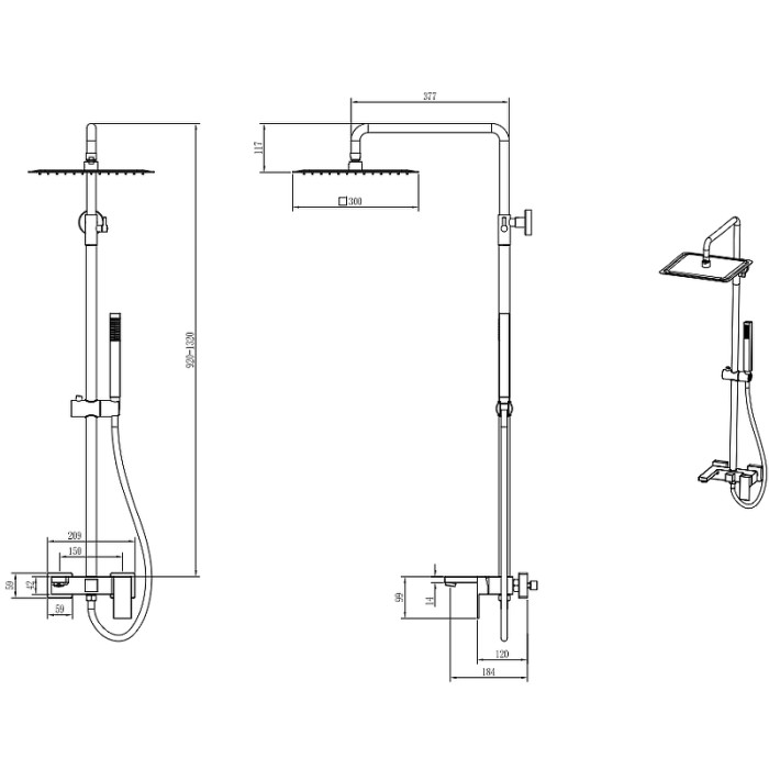 Стойка для душа, Bronze, Qubic Boheme 478-BR