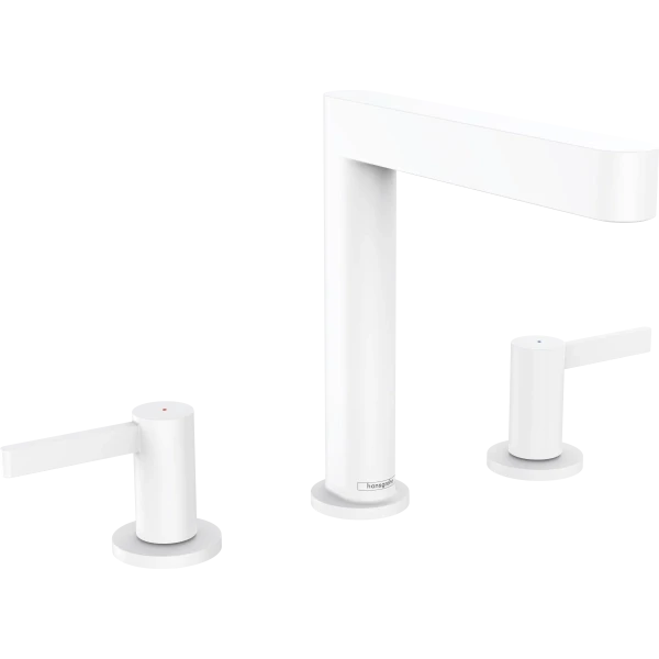 Смеситель для раковины на 3 отверстиясо сливным клапаном Push-Open, Hansgrohe Finoris, белый арт. 76034700