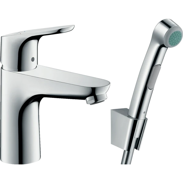 Смеситель для раковины со сливным гарнитуром и гигиеническим душем, Hansgrohe Focus, хром арт. 31927000