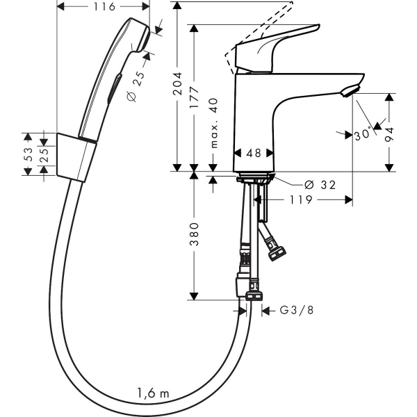 Смеситель для раковины со сливным гарнитуром и гигиеническим душем, Hansgrohe Focus, хром арт. 31927000