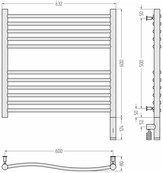 Сунержа Электрический полотенцесушитель 600x300, Флюид 3.0, 15-5821-6060 цвет: тёмный титан муар