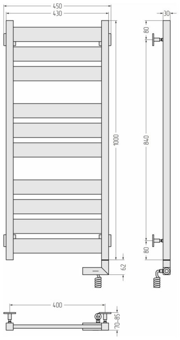Сунержа Электрический полотенцесушитель 1000x300, Центурион 2.0, 12-5603-1040 цвет: белый