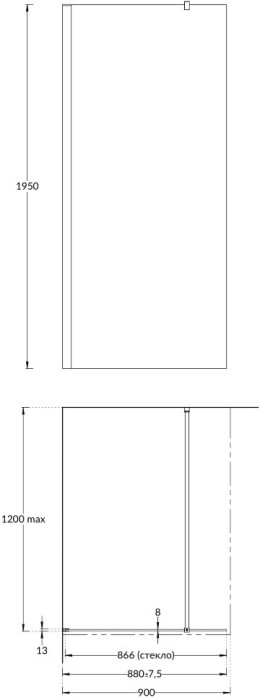 Душевая перегородка 90х195, Vetro Kerama Marazzi, черный - VE.90.WI.BLK.M