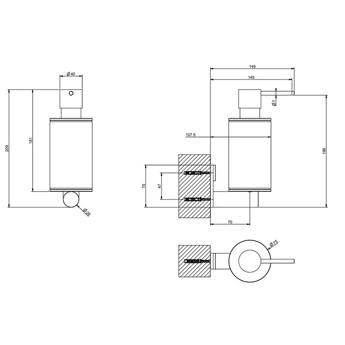 Дозатор для жидкого мыла настенный, Gessi 316, черный/brushed black metal pvd арт. 54714#707