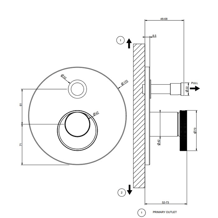 Смеситель для душа, встраиваемый, на 2 выхода, (внешние части), Gessi Anello, black xl арт. 63377#299