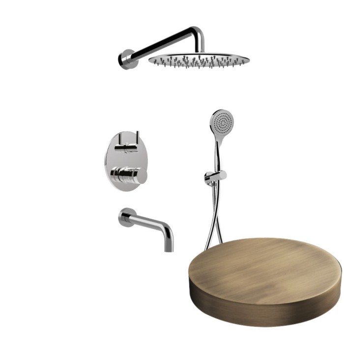 Встраиваемый душевой комплект на 3 режима, однорычажный, с поворотным переключателем, ручной душ, излив, кронштейн, верхний душ d25 см, Giulini My ring, бронза матовая арт. MR0070BROP