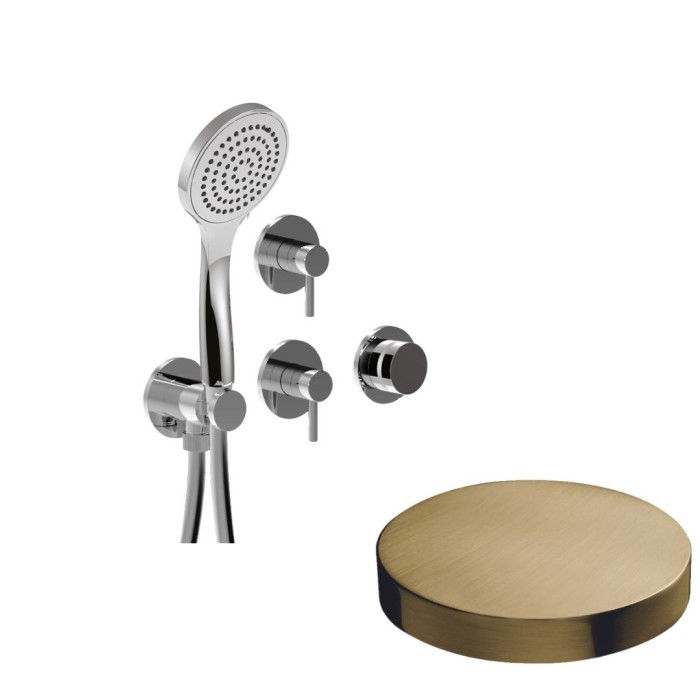 Встраиваемый смеситель для душа на 5 режимов, однорычажный, поворотный переключатель, ручной душ + 4 доп. вывода воды, Giulini My ring, золото брашированное арт. MRX5305OSP