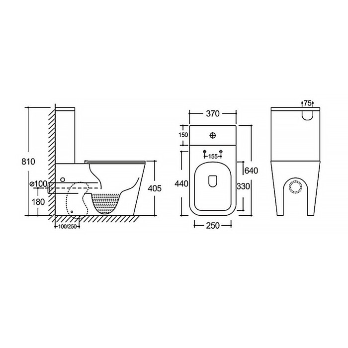 Унитаз-компакт 370х640х810 безободковый, с быстросъемным сиденьем микролифт, черный матовый, Azario Black King арт. AZ-8303D