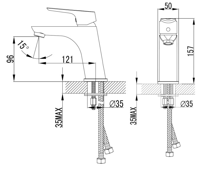 Смеситель для раковины, керамический картридж, хром, Azario AVILLA арт. AZ-WKG168044C
